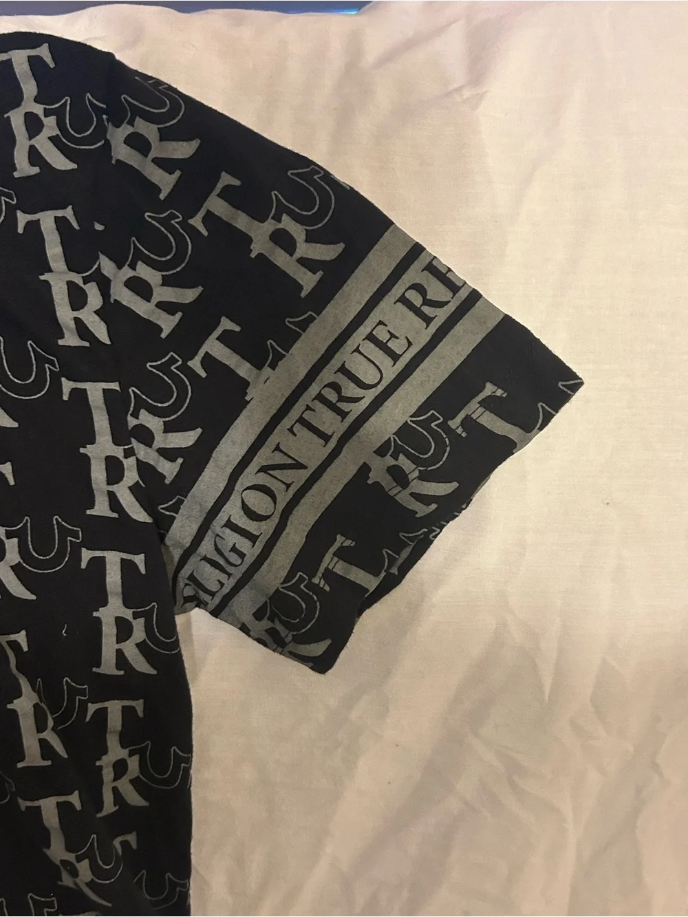 True Religion Black and Gray All-Over Logo Tee